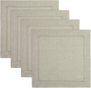 $50 Solino Home 100% Pure Linen Natural Square Placemats Set of 4, 14 x 14 in