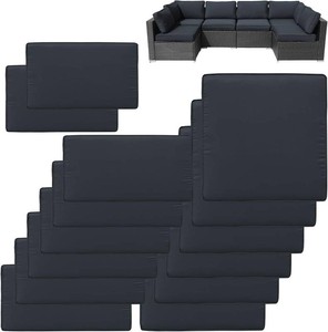 $63 14Pcs Patio Cushion Covers Replacement Splashproof UV-Resistant Inelastic Covers with Zippers, Max Compatible 23.6x23.6x3.9 inch Patio Cushion