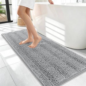 $43 OLANLY Thick Bathroom Runner Rugs 47x17, Chenille Bath Rugs, Light Grey