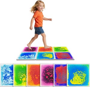 $56 Liquid Sensory Floor Tiles for Kids Ages 3, 12 Step-On Tiles with Non-Slip Base, Interactive Color-Flow, Assorted Colors, Classroom Sensory Path Set (6-Pack)
