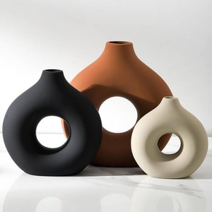 $35 Ceramic Vase Home Table Decor - Flower Vases Set of 3 Small Living Room Centerpiece Decorations for Shelf Bedroom Office Kitchen Dining Desk Modern Aesthetic Farmhouse Decorative (see photos for missing vase)