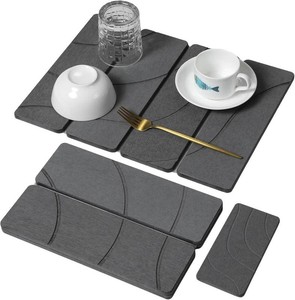 $28 Small Stone Dish Drying Mat for Kitchen Counter, 2 PCS 16 12 & 8x4 Quick Dry Stone Mats, Foldable Water Absorbing Diatomite Drying Dish Pad for Countertop Bottles Utensils Cups(Carved Gray)