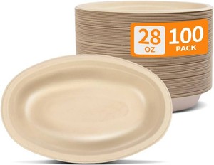 $30 28 oz Oval Paper Bowls 100 Pack For Burrito, Nacho, Taco Salad