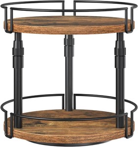 $24 HOOBRO Lazy Susan Organizer Spice Rack, 2-Tier Height Adjustable Rotating Spice Organizer, for Kitchen Countertop and Cabinet, Rustic Brown BF05TL01