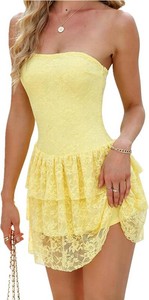$36 Womens Strapless Lace Tiered Ruffle Mini Party Dress (Medium)