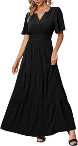$50 Womens Short Sleeve V Neck Formal Wedding Guest Maxi Dresses Spring Fall Evening Party Long Dresses (XL)