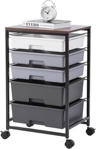 $50 Utility Cart with Drawers,5 Drawers Storage Cart,Dark Grey