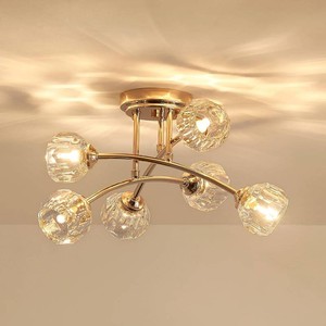 $80 AGV LIGHTING Modern Spuntnik Crystal Ceiling Light Fixture, Semi Flush Mount Ceiling Light, G9 Base 6-Lights, D16 x H10, Clear Crystal & Shining Gold Finish Metal Frame