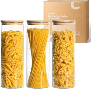 $30 ComSaf Pasta Containers Storage 2 Qt, Spaghetti Container, 3 Pack Glass Jar