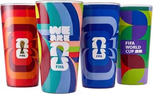 $50 Style Setter FIFA World Cup 2026 Edition Glass Tumbler - 4PK 17oz Shatterproof Non Scratch Glass FIFA Authorized Collectors Gift Merchandise, Stackable Pint Perfect for Soccer Parties & Tailgates
