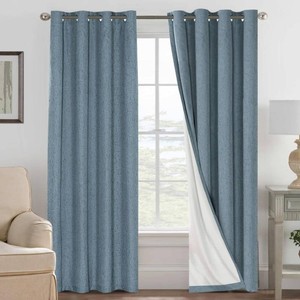 $46 H.VERSAILTEX 100% Blackout Linen Curtains 84 L 2 Panels Stone Blue