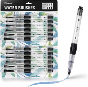 JusArt Water Brush Pens 12-Pack Leak-Proof Refillable Watercolor Brushes