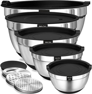 $38 Umite Chef Large Mixing Bowls with Lids Set, 5QT Non-Slip Silicone Base