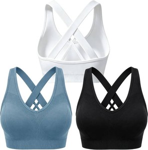 $23 Double Couple Sports Bras for Women High Impact Support Padded 3 Pack (Medium)