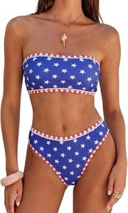$36 ZAFUL Women Strapless Textured Bandeau Bikini Set Two Piece Swimsuit (Small)
