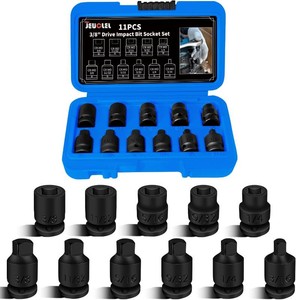 $22 11PCS 38 Drive Impact Bits Sockets Set, SAE Pipe Plug Socket Set