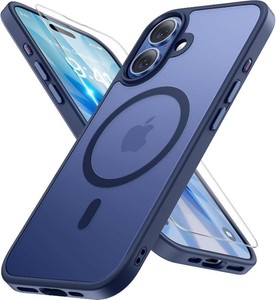 $21 miracase Magnetic for iPhone 17 Case (Compatible with MagSafe) with Screen Protector Military-Grade Protection, Anti-Fingerprint Translucent Matte Phone Cover for iPhone 17 6.3 inch, Dark Blue
