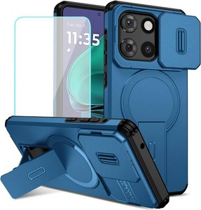 for Motorola Moto G Stylus 5G 2025 XT2517-1 Case with Tempered Glass Screen Protector&Camera Slide Cover Compatible with MagSafe Stand Cover for Motorola Moto G Stylus 5G 2025 Blue ( missing screen protector)