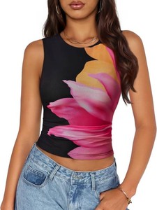 $25 ZESICA Womens Summer Sleeveless Floral Mesh Y2K Going Out Tank Tops (M)