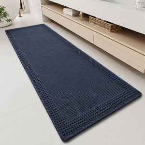 $46 RESARE Waffle Bathroom Runner Rugs, Non Slip Boho Bath Mat 24x60 Navy