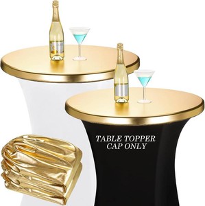 2 Pcs Gold Cocktail Table Topper Cap Stretch Fitted Table Top Cover