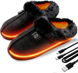 $60 SEASAND Heated Slippers for Men and Women, Rechargeable Electric Foot Warmer, 3-Gear Electric Thick Warm Winter Heated Shoes for Feet Warmers (L womens 10.5- 12)