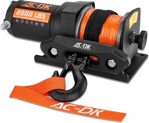 $84 12V 2000-lb. ATVUTV Electric Winch, Off-Road Synthetic Rope Winch for Trailer Boat RV Towing Winches, ATVUTV Winch with Big Yellow Wired Remote and Winch Mounting Plate
