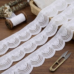 IDONGCAI Natural Cotton Eyelet Lace Trim 4 Width 3yards Scalloped Floral Embroidered Ribbon for DIY Sewing, Cottagecore Garment Refashion, Skirt Extender, Wedding Decor & Vintage Home Crafts(White)