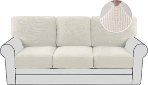 $46 H.VERSAILTEX Multi-Pieces Sofa Covers for Three Cushion Couch Sofa High Stretch Seat Cover Jacquard Textured Twill Fabric(3 Seat Cover Plus 3 Back Cushion Covers, Ivory)