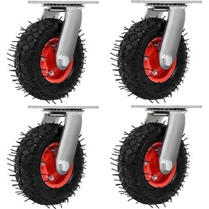 $80 4 Pack 6 inch Swivel Pneumatic Air Caster Wheels, Knobby Tread Tire, Swivel Industrial, Heavy Duty, Farm Cart Lawn & Garden Wheels