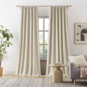 $58 DUALIFE 102 Inch Curtains Cabin & Drapes 2 Panels Pinch Pleated Custom Blackout Curtains with Hooks for Track, Pinch Pleats Sliding Door Curtains for Patio Sunroom 40x102 Natural Birch