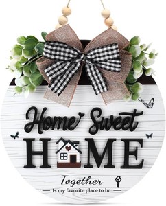 $20 Home Sweet Home Sign, Wooden Welcome Sign for Front Door, 3D Farmhouse Porch Decor Hanging with Rustic Beads, Outdoor Wall Decor Welcome Hanger for All Season (White)