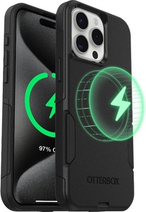 $40 OtterBox iPhone 15 Pro Max - Commuter MagSafe Case - Slim & Tough - Pocket-Friendly - Dual Layer Drop Protection - Port Covers Non-Retail Packaging - Black