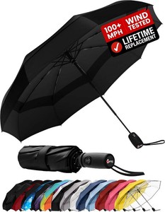 $40 Windproof Travel Umbrella - Compact & Withstands Winds up to 100MPH, Strongest Premium Auto Folding Umbrella for Rain and Sun - Durable, Light & Portable for Women & Men, Fits Backpack & Cars
