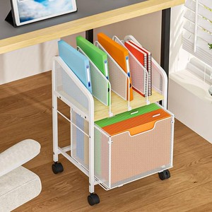 $40 Rolling File Cabinet with Adjustable Dividers, Mobile Filing Cabinet with Storage Drawer on Lockable Wheels, Hanging File Organizer Beside Under Desk for Office, Home, White Patent Pending