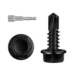 100 PCS #14 x 34 Sheet Metal Screws, Black Hex Washer Head Self Drilling Screw, Flanged Self Tapping Screws, 410 Stainless Steel