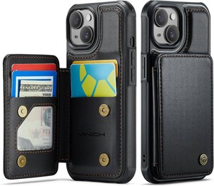 $20 Vinich for iPhone 15 Plus Wallet Case with Card Holder, Black