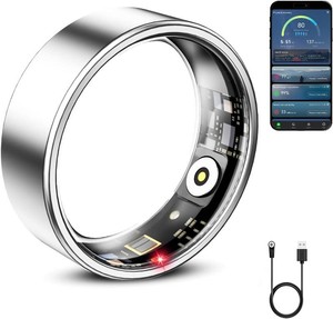 $52 Mirlray Smart Ring for Women & Men, Smart Ring Health Tracker, Blood Oxygen & Heart Rate Monitor, Waterproof Fitness Ring (Red, #7)