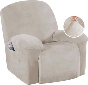 $43 H.VERSAILTEX Stretch Recliner Covers with Pockets 1-Piece Recliner Chair Slipcovers Furniture Cover for Recliner Couch Cover Velvet Anti-Slip Slipcover Highly Fitness(Oatmeal, Large)