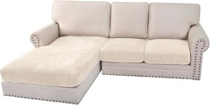 $50 H.VERSAILTEX Velvet Stretch Sectional Couch Covers 3 Pieces Sofa Seat Cushion Covers L Shape Separate Couch Cover for Both LeftRight Sectional Couch (Large Sofa 2 Seater  1 Chaise, Butter Cream) (Has Small Stain)