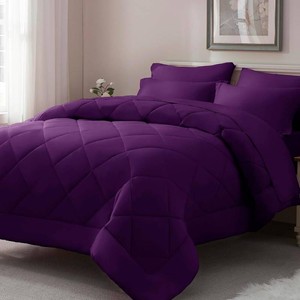 $43 ELNIDO QUEEN Purple Comforter Set Queen - 7 Pieces Bed in a Bag Queen Size, Bed Set for All Seasons, Ultra Soft Bedding Sets with Comforter, Flat Sheet, Fitted Sheet, Pillowcases and Pillow Shams