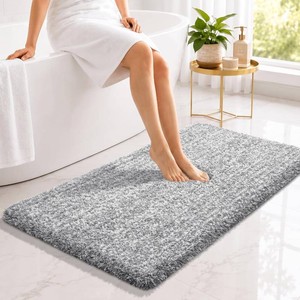 $35 Yimobra Long Bathroom Rug 44x24, Plush Non Slip Bath Mat, Light Gray&White