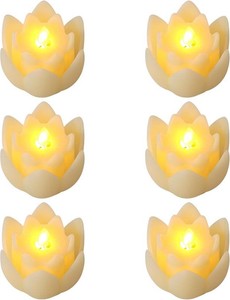 6 PCS Diwali LED Lotus Table Candles - 3 Lotus Lamps Electronic Buddhist Lights Battery Operated Buddha Flickering Warm White Lights for Home Decorative Temple Desktop Centerpiece