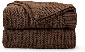 $38 Dark Brown Seed Stitch Throw Blanket 50x60, Farmhouse Decor