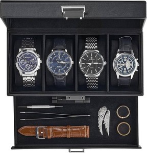 $20 ProCase Watch Case, 4 Slot Mens Watch Box with Drawer -Black