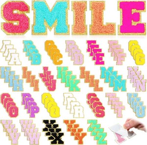 $23 Jutom 104 Pcs Self Adhesive Chenille Iron on Letter Patches Letter Chenille Stick on Embroidered Patch for Clothing Jackets Backpacks Hats(Classic,Multicolor)