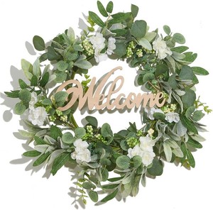 $22 Front Door Wreath with Welcome Sign 18 Eucalyptus Wreath