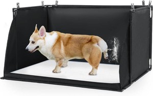 $25 MABOZOO Dog Pee Pad Holder with High Walls, Foldable Dog Litter Box Potty Shields Indoor Potty for Small and Medium Pets, No Spill Pee Pad Holder Tray for Doggy Work (24x24x17.7 in). Patent Pending