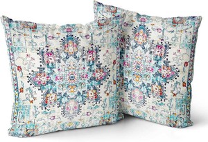 Boho Throw Pillow Covers 18x18 inch Set of 2 Boho Rug Carpet Double Sided Pattern Short Plush Cotton Soft Pillow Case Cushion Cover Pillowcase for Couch Sofa Bed Decorative (Cyan)
