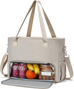 $22 2-in-1 Insulated Lunch & Laptop Tote Bag for Women, Fits 15.6 Laptop, Lightweight Water-Resistant Polyester Work Tote Bag, Commuter Bag for Office, Teacher, Nurse & Travel, Khaki